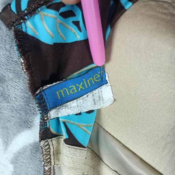 Maxine Swimsuit Womens 14 Brown Blue Floral One Piece Tummy Control Ruched Lined - Picture 5 of 8